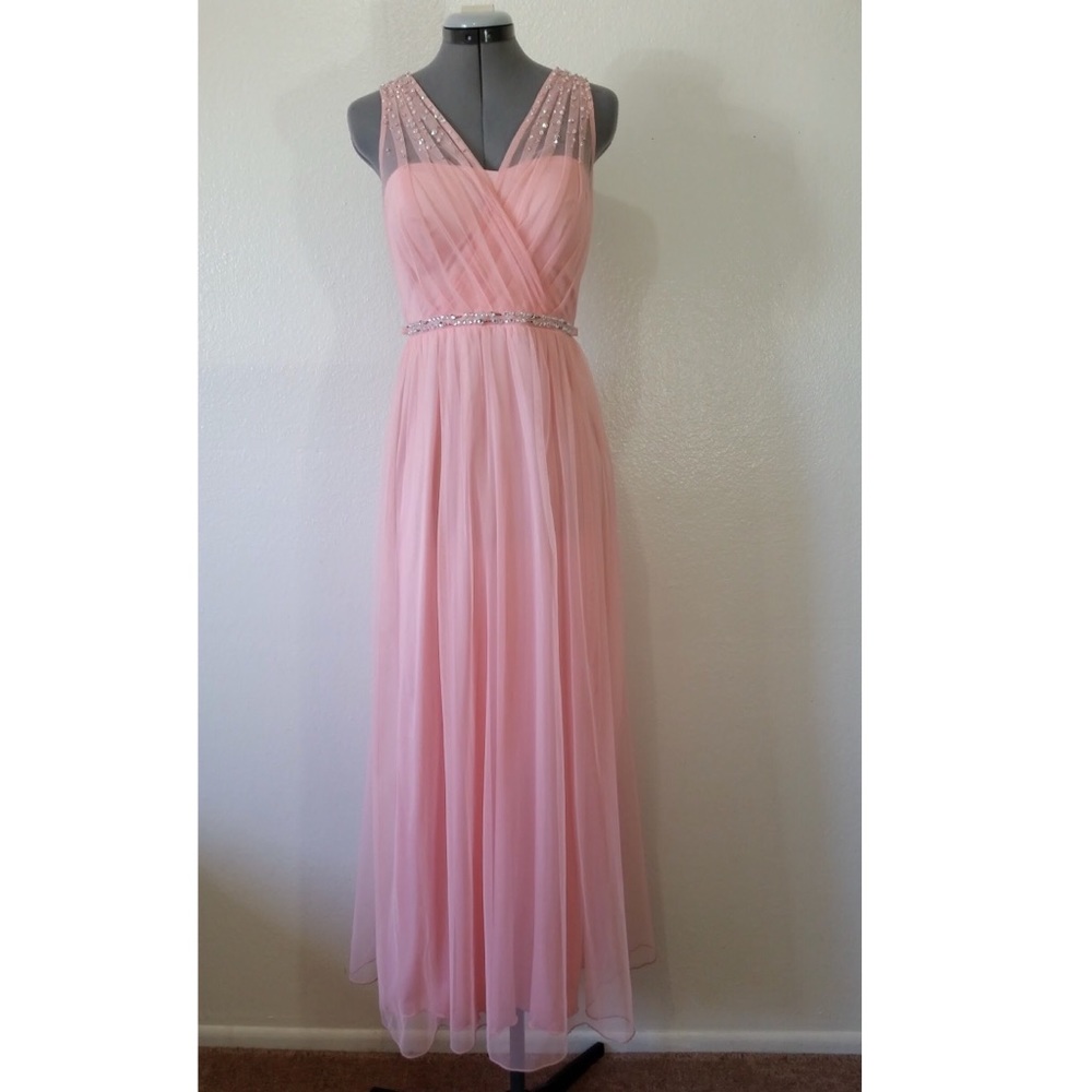 Long light pink embellished formal dress